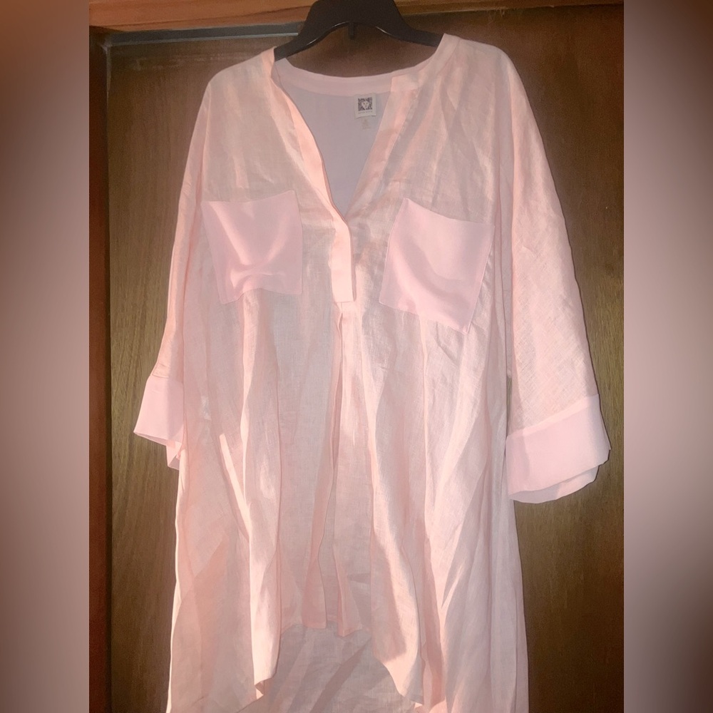 Anna Klein blush linen, front pocket, tunic
